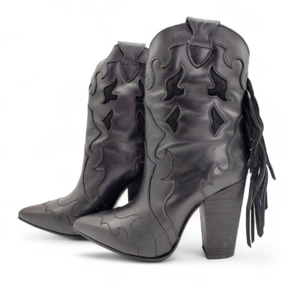 Dingo Women's Size 7 M Black Lady's Night Fringe Leather Western Ankle Booties - Picture 4 of 13